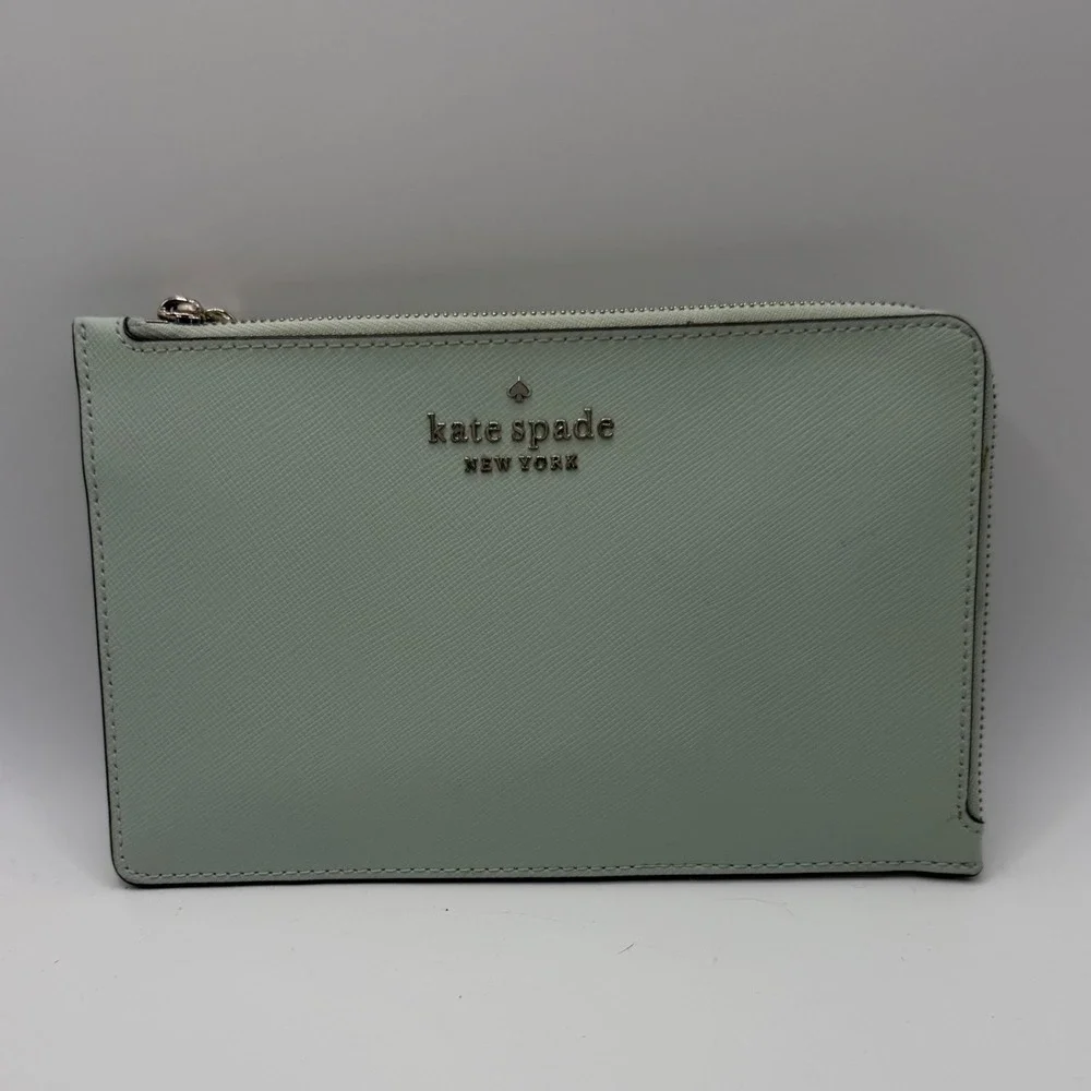 Kate Spade New York Mint Green Saffiano Leather‎ L-Zip Wristlet Pouch Wallet